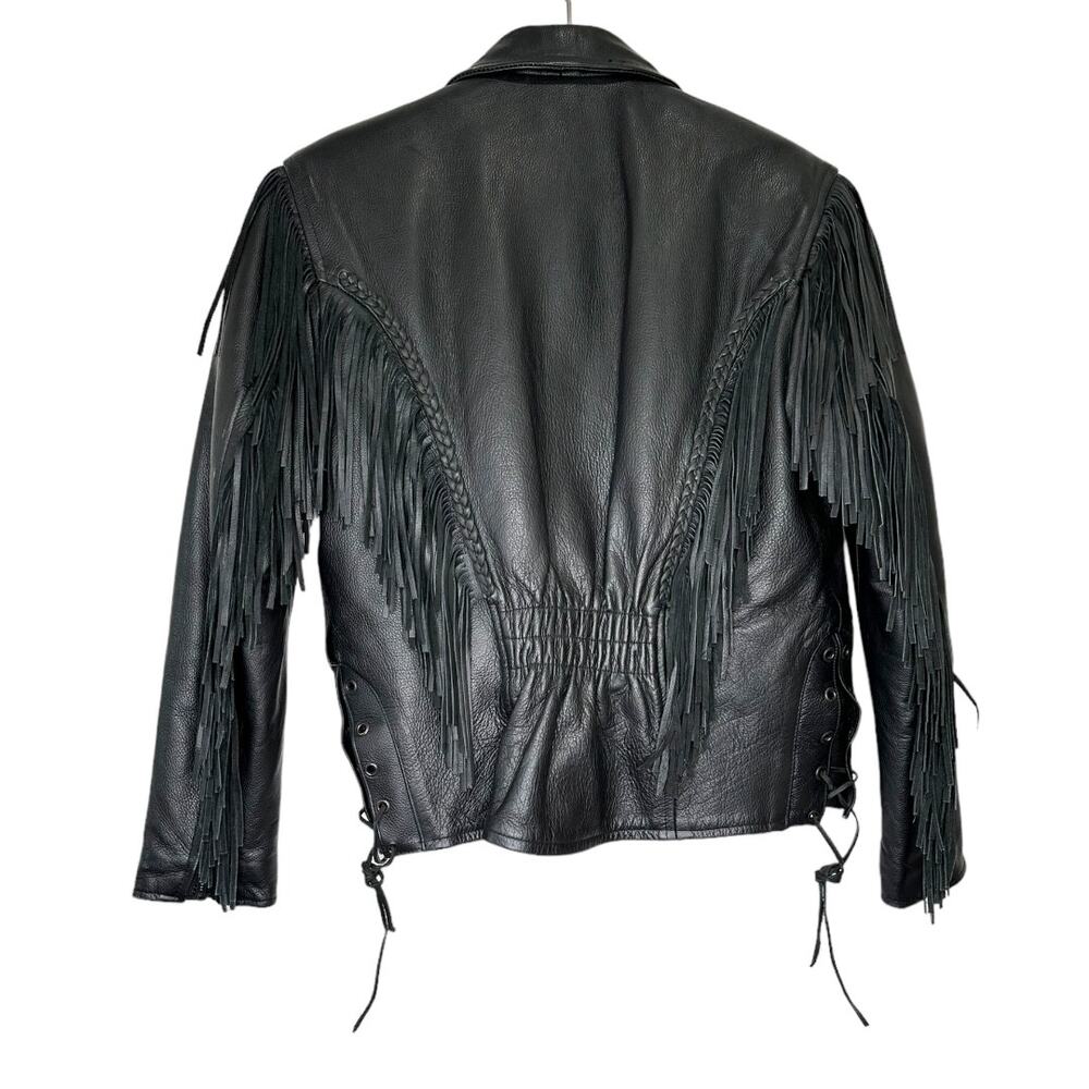 Antelope Creek Black Leather Fringe Motorcycle Jacket Size Medium - Picture 8 of 14